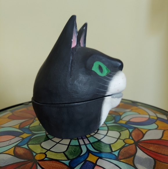 Hand carved wooden cat jewelry box - Picture 2 of 4